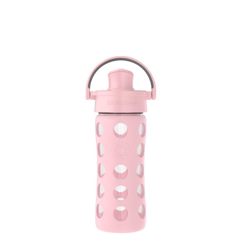 Lifefactory 12-Ounce Glass Water Bottle with Active Flip Cap and Protective Silicone Sleeve, Desert Rose - Image 1